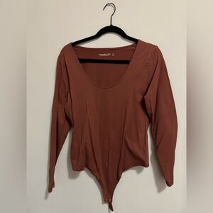 Abercrombie & Fitch Rust Brown Scoop Neck Long-Sleeve Bodysuit